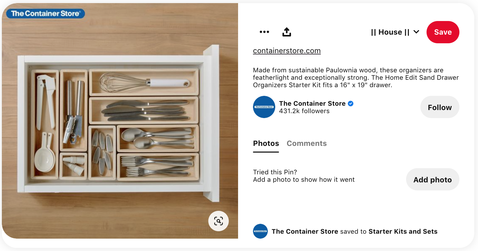 Excellent Branding Strategy: The Container Store Pinterest