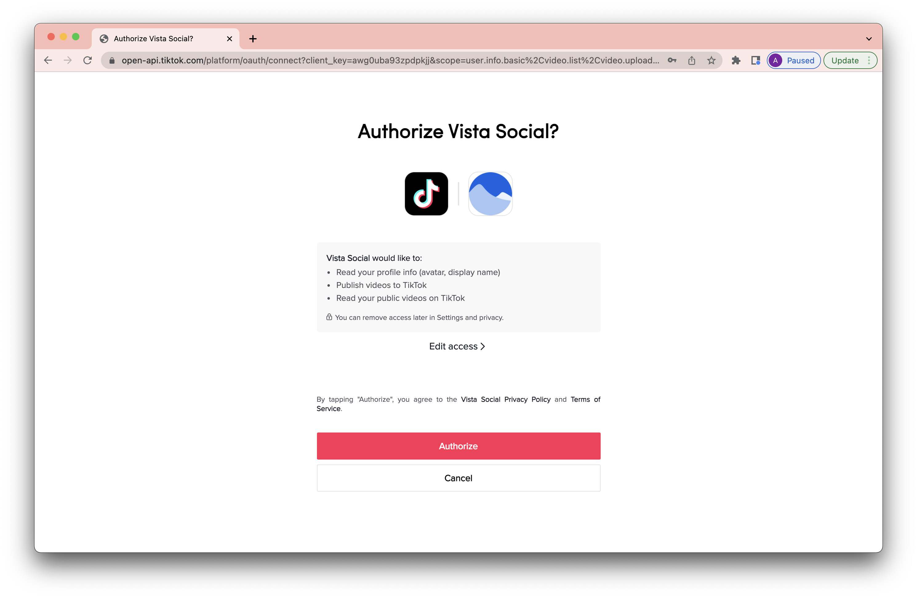 Add Your TikTok Profile to Your Vista Social Account