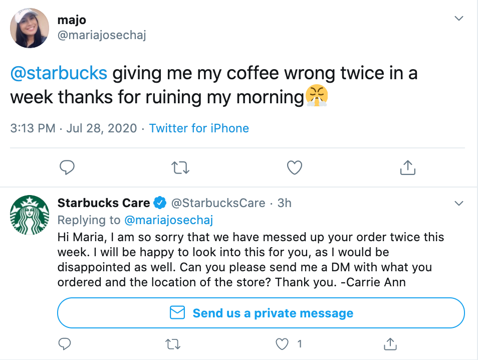 Brands responding to comments | social media marketing | Agency Vista | Starbucks