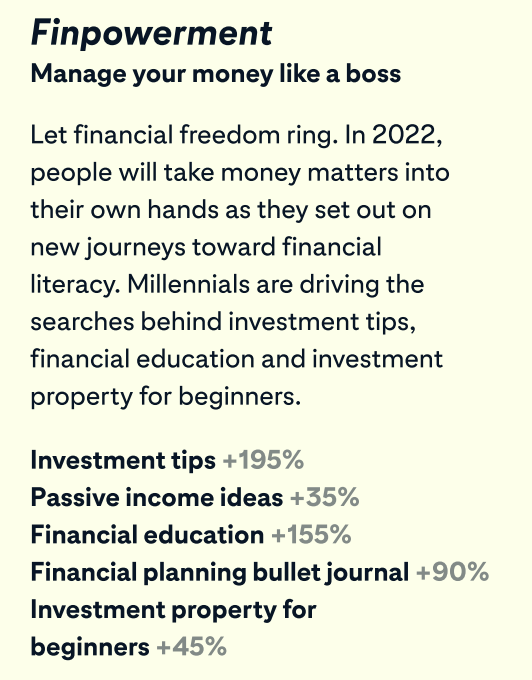 Pinterest Predicts 2022: Finpowerment | Agency Vista
