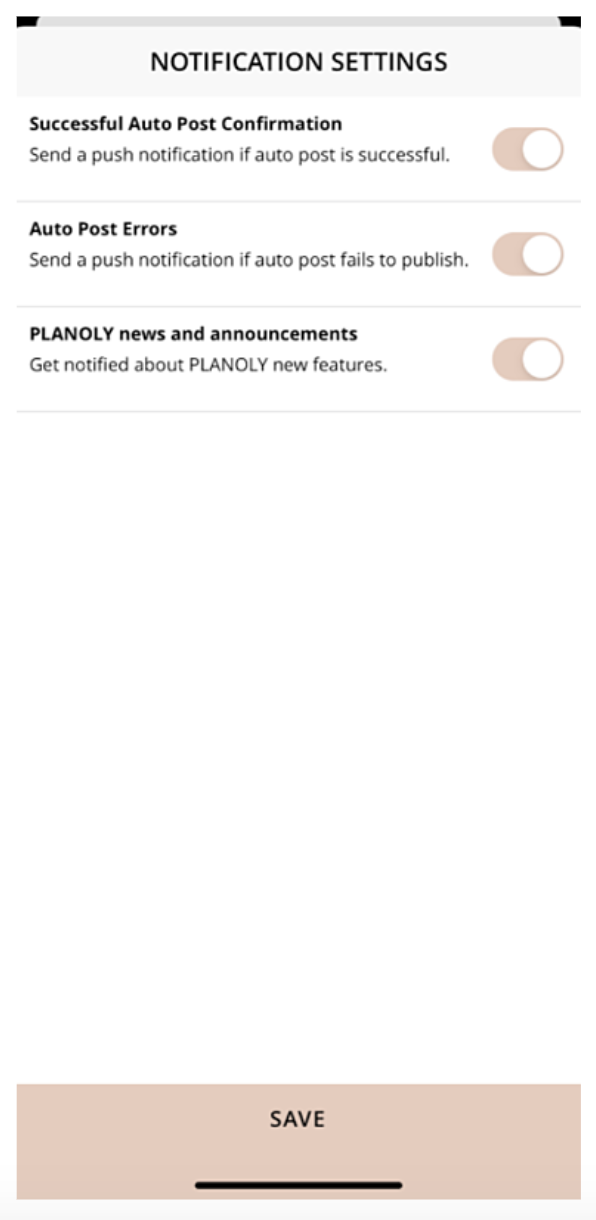 Planoly notification settings 