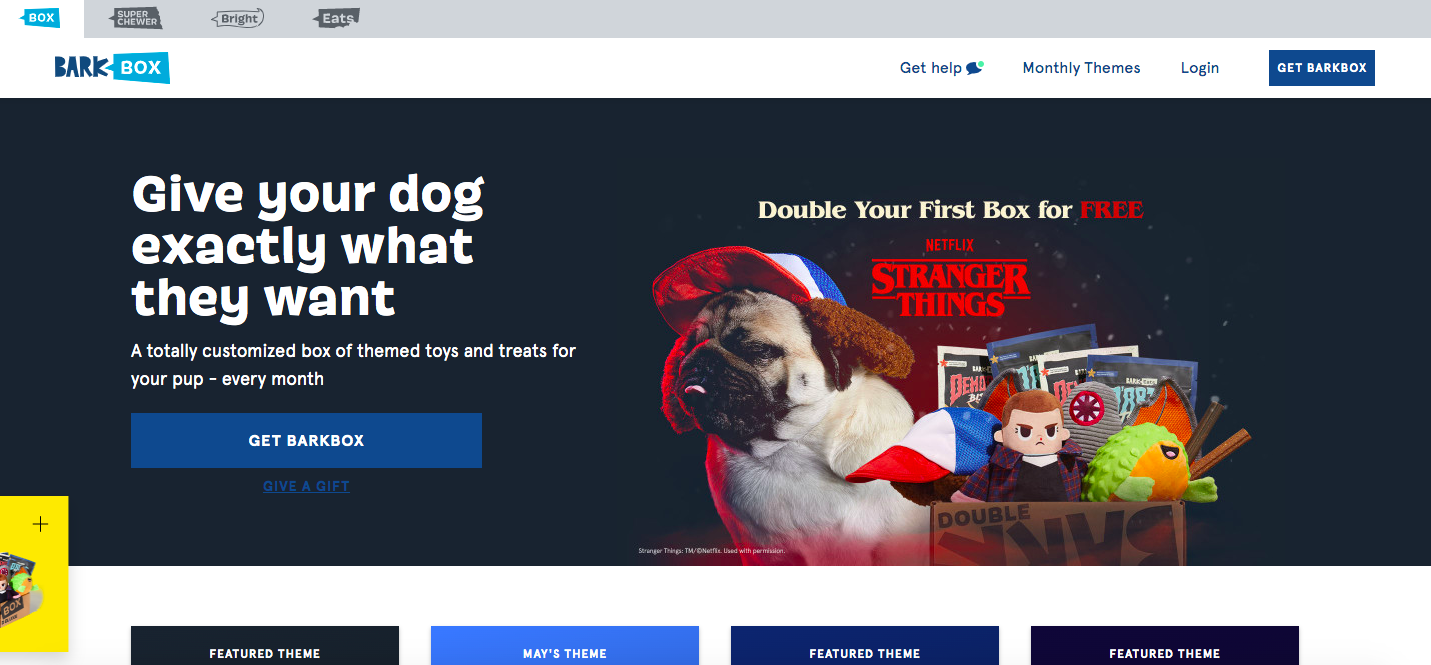 CTA examples Barkbox's homepage
