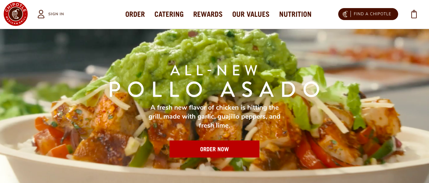 Chipotle's homepage