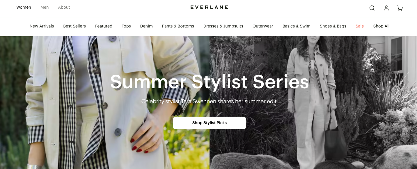 Everlane's homepage