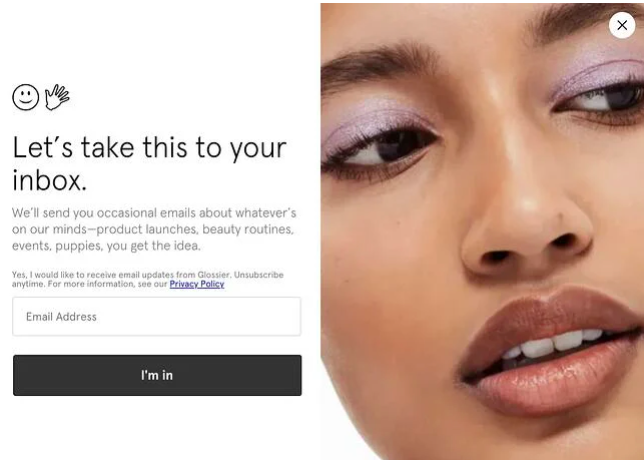 CTA examples Glossier's homepage