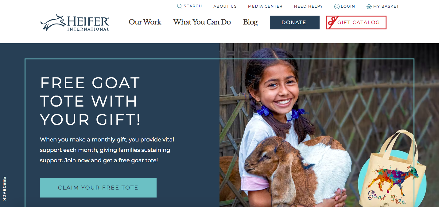CTA examples Heifer's homepage