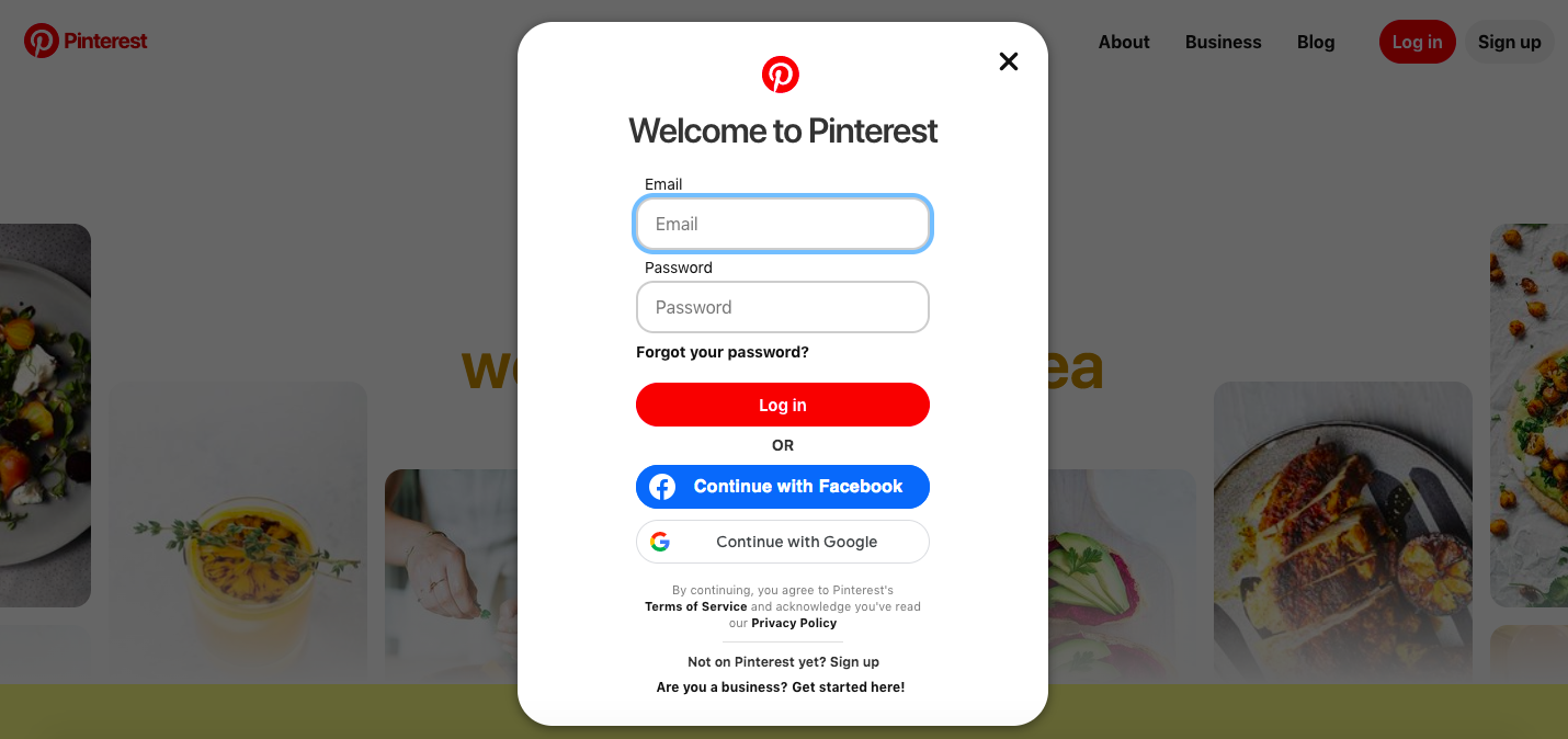 CTA examples Pinterest's homepage