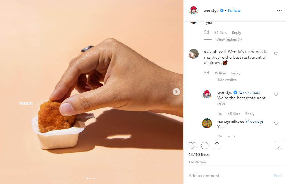 Wendy's Responding to Comments on Instagram | Agency Vista
