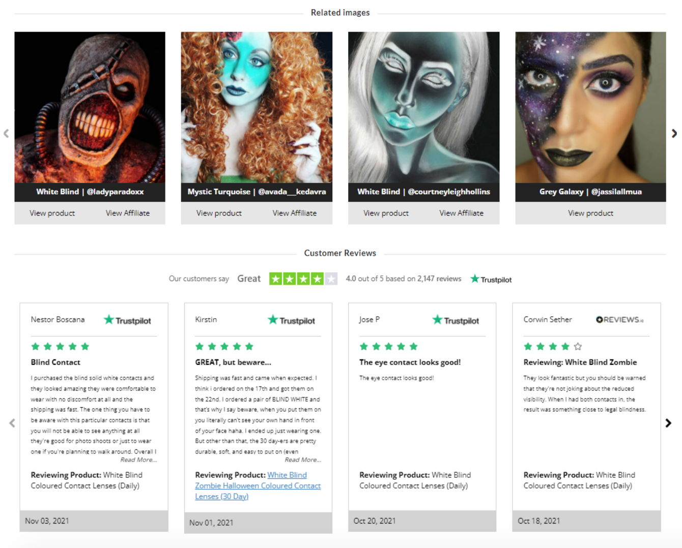 ColouredContacts online store uses customer reviews